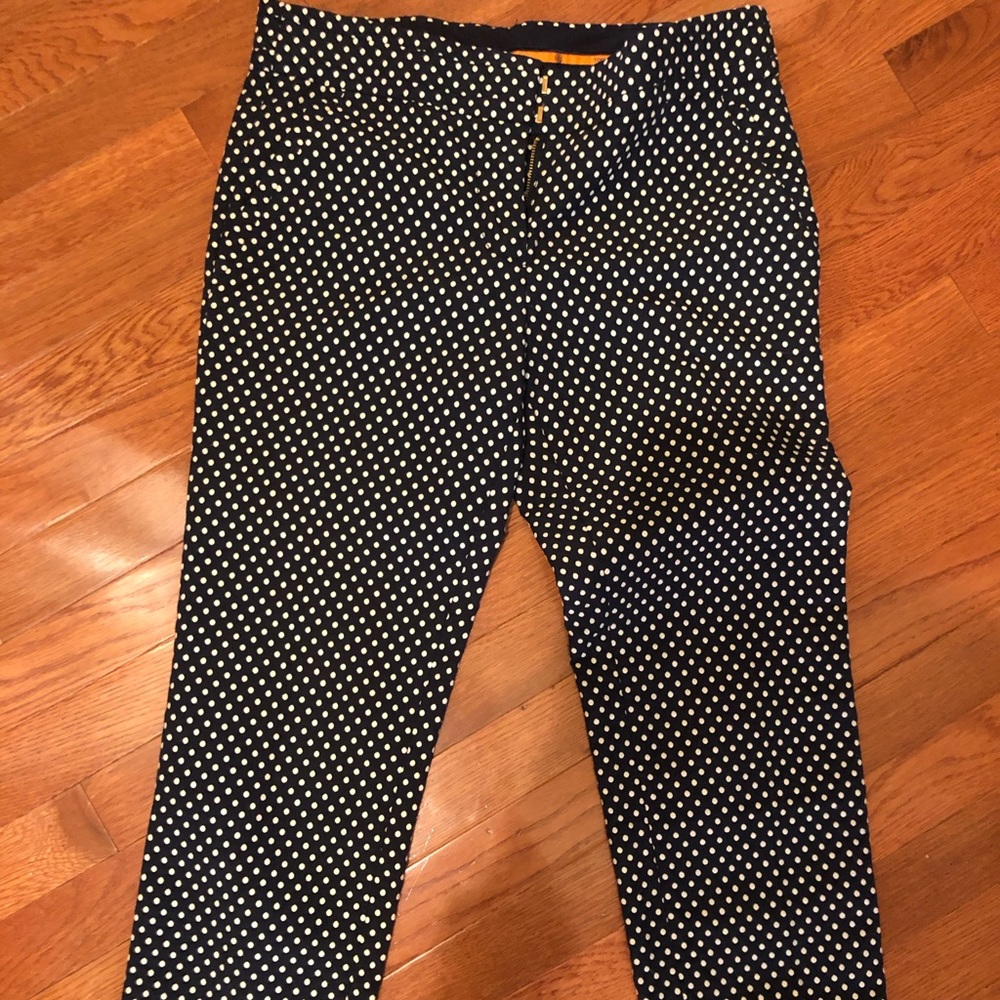 Tory Burch navy and white polka dotted pants